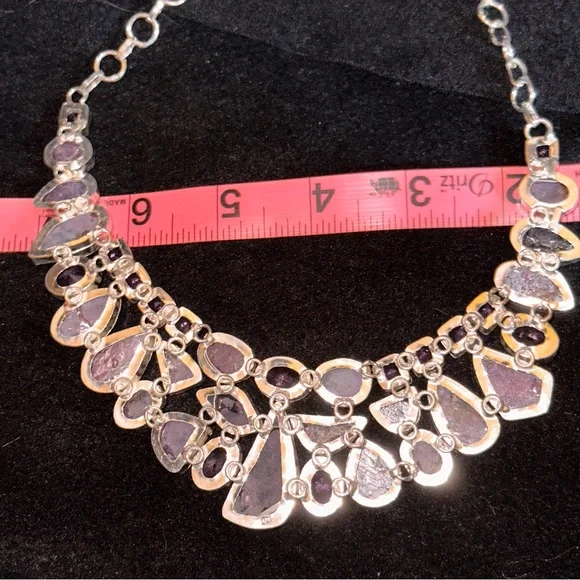 Beautiful Rough Amethyst + Polished Amethyst statement cluster necklace